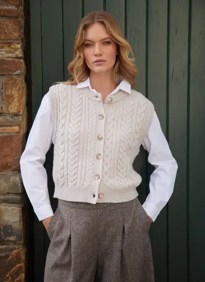 Ladies Sleeveless Aran Cardigan 